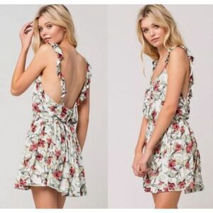 Free People Dear You Floral Mini Ruffles Tie Sides Sleeveless Lined Size Small